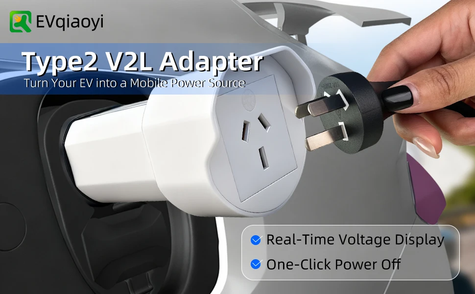 EVqiaoyi Typ 2 V2L Entladegerät 16A mit australischem Steckeradapter für BYD, Chery, Tiggo, Geely EX5, Hyundai, Jaecoo J7, Omoda, Renault – Detail 1