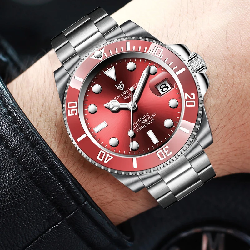 LIGE Man watch luxury business 100 meters waterproof mechanical male watch luminous date stainless steel casual fashion reloj