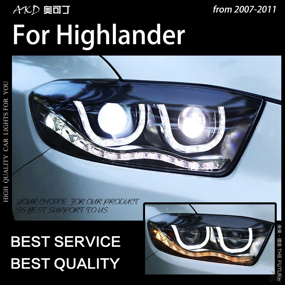 

Передние Автомобильные фары для Φ 2007-2011 _ DRL Hid передняя фара Angel Eye Bi Xenon фары Toyota Highlander
