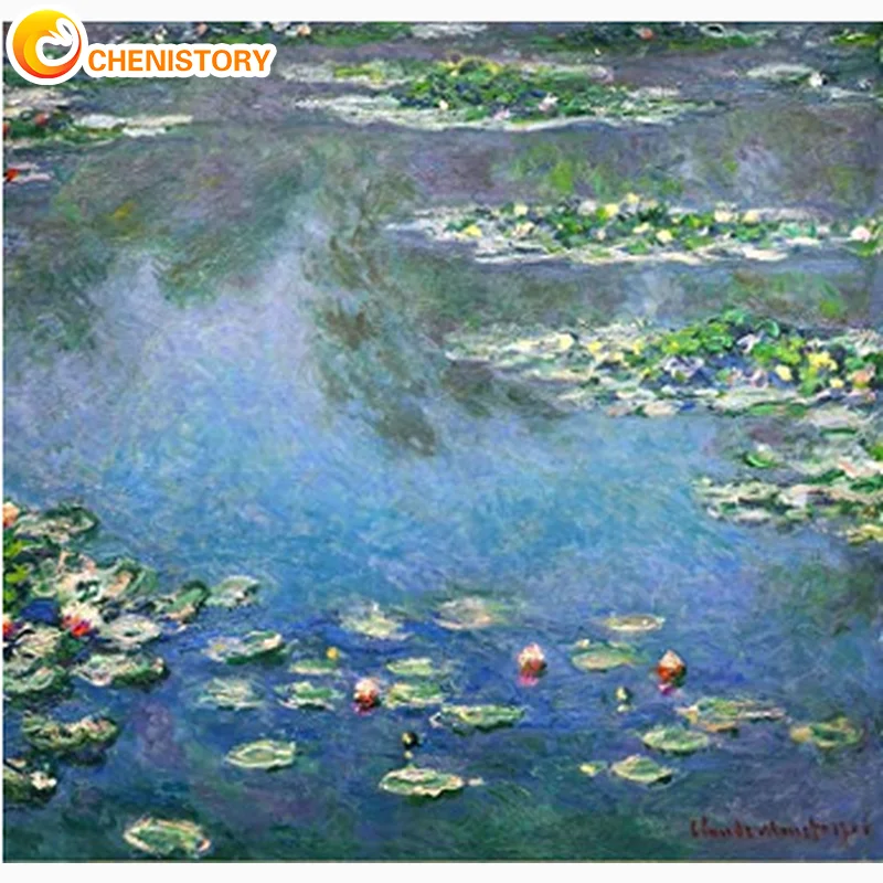 CHENISTORY 40x40cm Modern Painting By Numbers For Adults Lotus Ponds Picture Drawing Canvas Painting Home Decors Gift Artwork