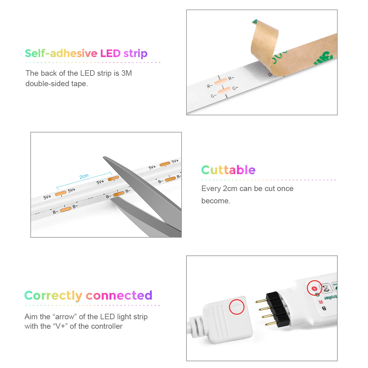 5V USB Powered RGB COB LED Strip Light Bluetooth APP Remote Control Linear Dimmable Tape RA90 Music Mode Room TV Blacklight Deco