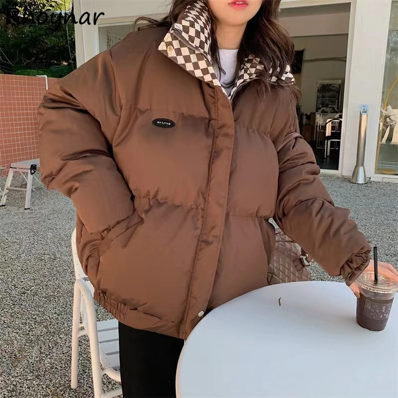 

Short Style Parkas Women Winter Students Preppy Clothing Thickening Plus Velvet Plaid Design Fashion Loose All-match Ulzzang Ins