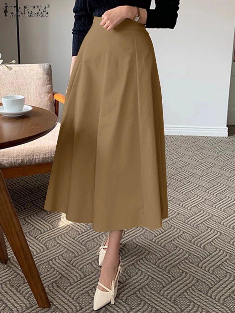 ZANZEA Vita alta Office Lady Midi Gonne Evangelical A-line Elegante Tinta unita Party Faldas 2025 Moda Donna Jupes Femme