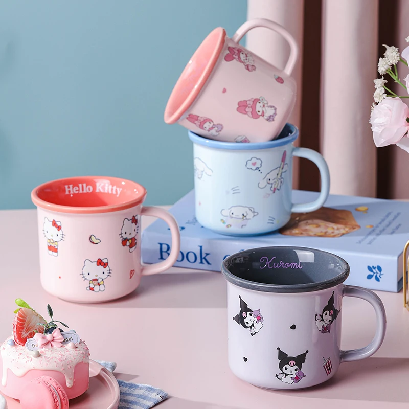 Sanrio Ceramic Mug 380ml Cartoon Anime Kuromi Hello Kitty Household Kids Breakfast Milk Office Coffee Cups Couple Gargle Cup