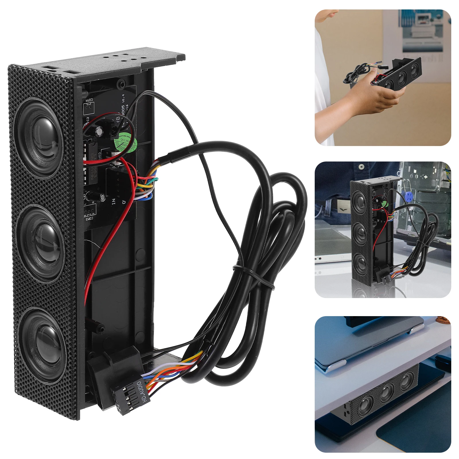 

Black Pc Front Panel Speakers Stereo Surround Sound Computer Case Audio Built-In Mic Computer Accessory Loudspeaker For Music Pc