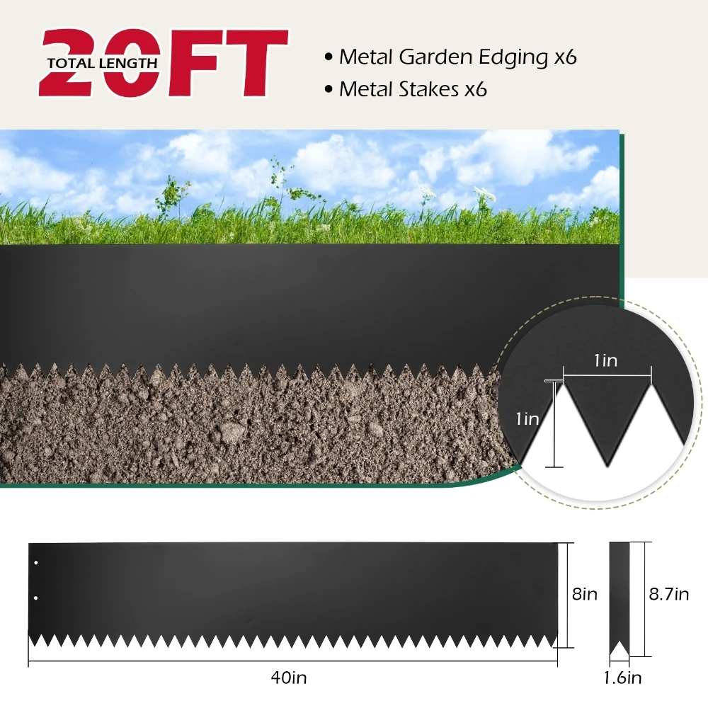 6Pcs Steel Landscape Edging Fence 40*8 inch Weather-resistant  Garden Ground Fence Guardrail Garden Railing Decorative Lawn