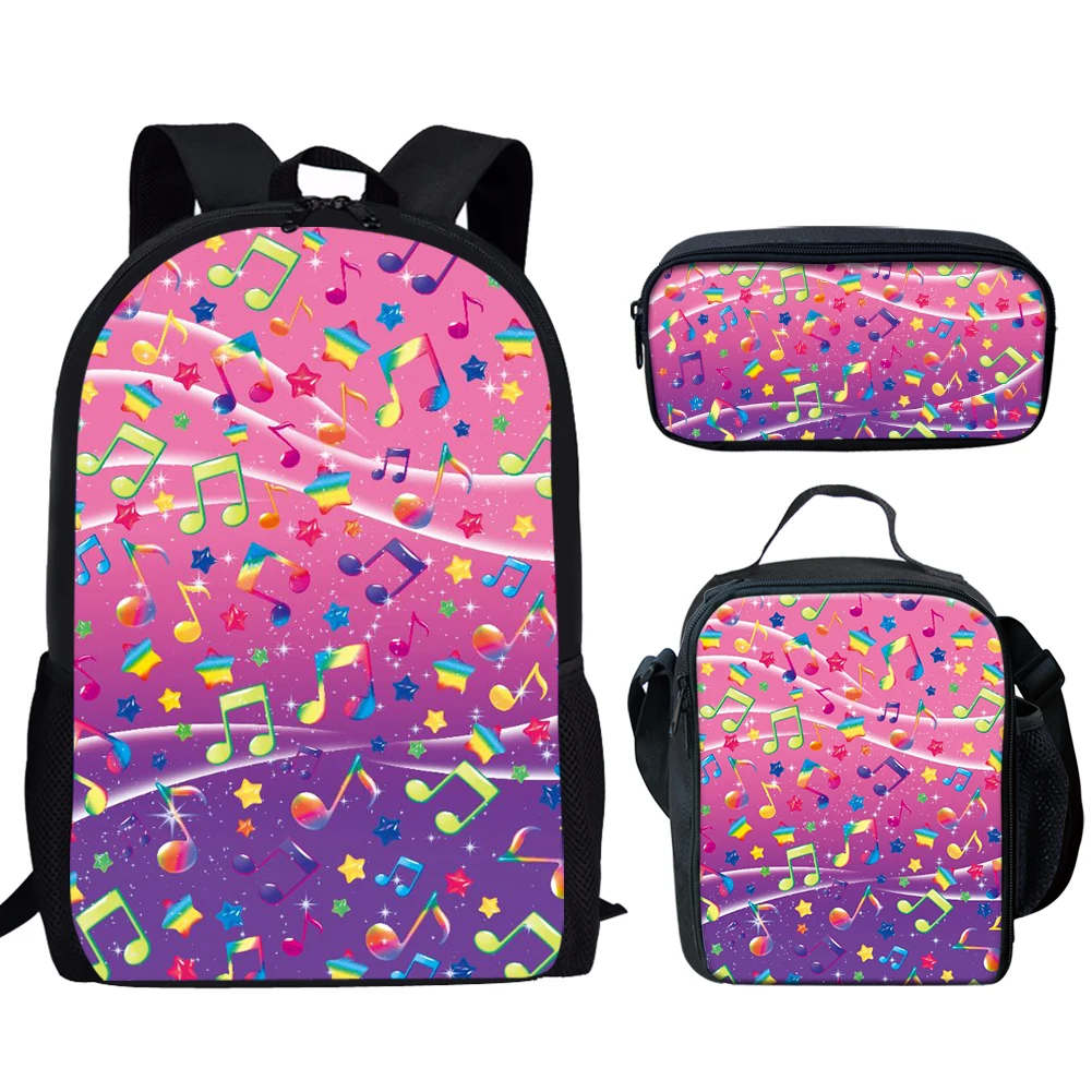 Classic Popular New Music Notes 3D Print 3pcs/Set Student School Bags Laptop Daypack Backpack Lunch bag Pencil Case