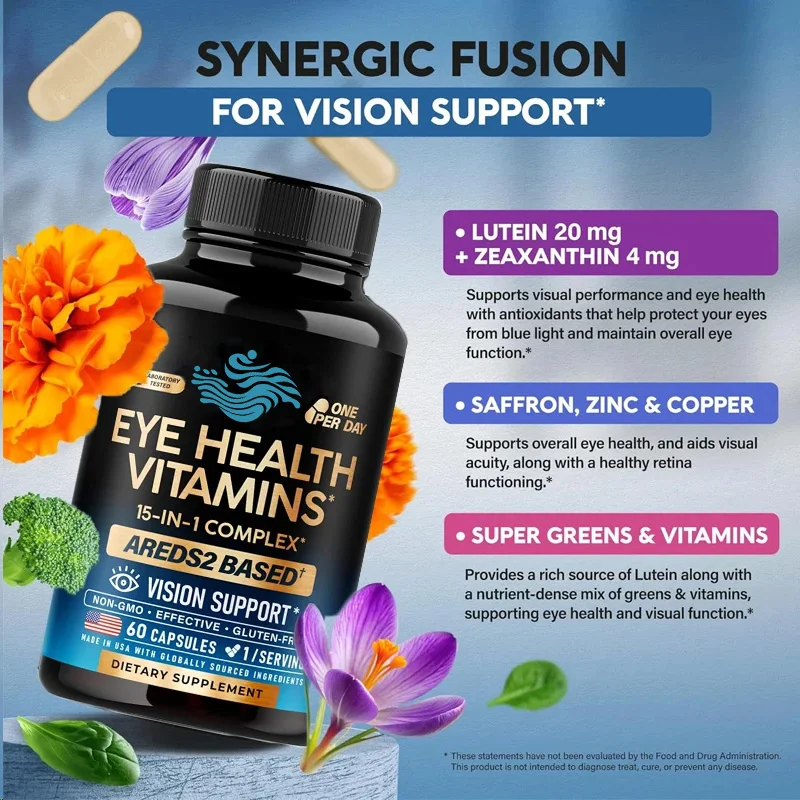 Eye Vitamins - Lutein And Zeaxanthin - Eye And Support - Saffron, Zinc, Copper, And Super Green 60 Capsules