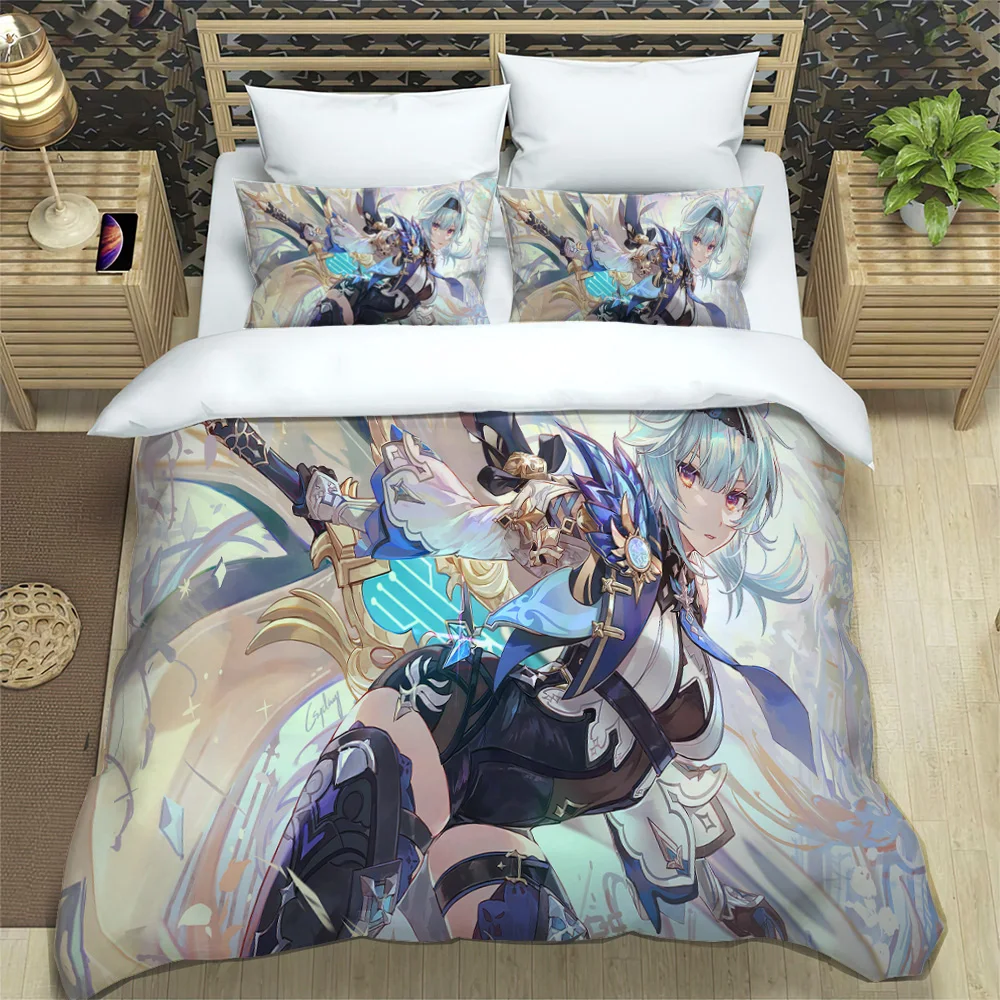 Genshin Impact element duvet cover 3D printed Game character bedding set Home dormitory comfort pillowcase three-piece set