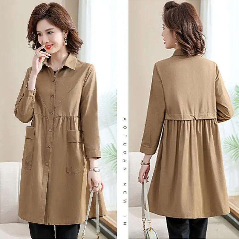 

Тонкое однослойное весенне-осеннее пальто для женщин, свободная длинная верхняя одежда для среднего возраста, стиль Cleanfit