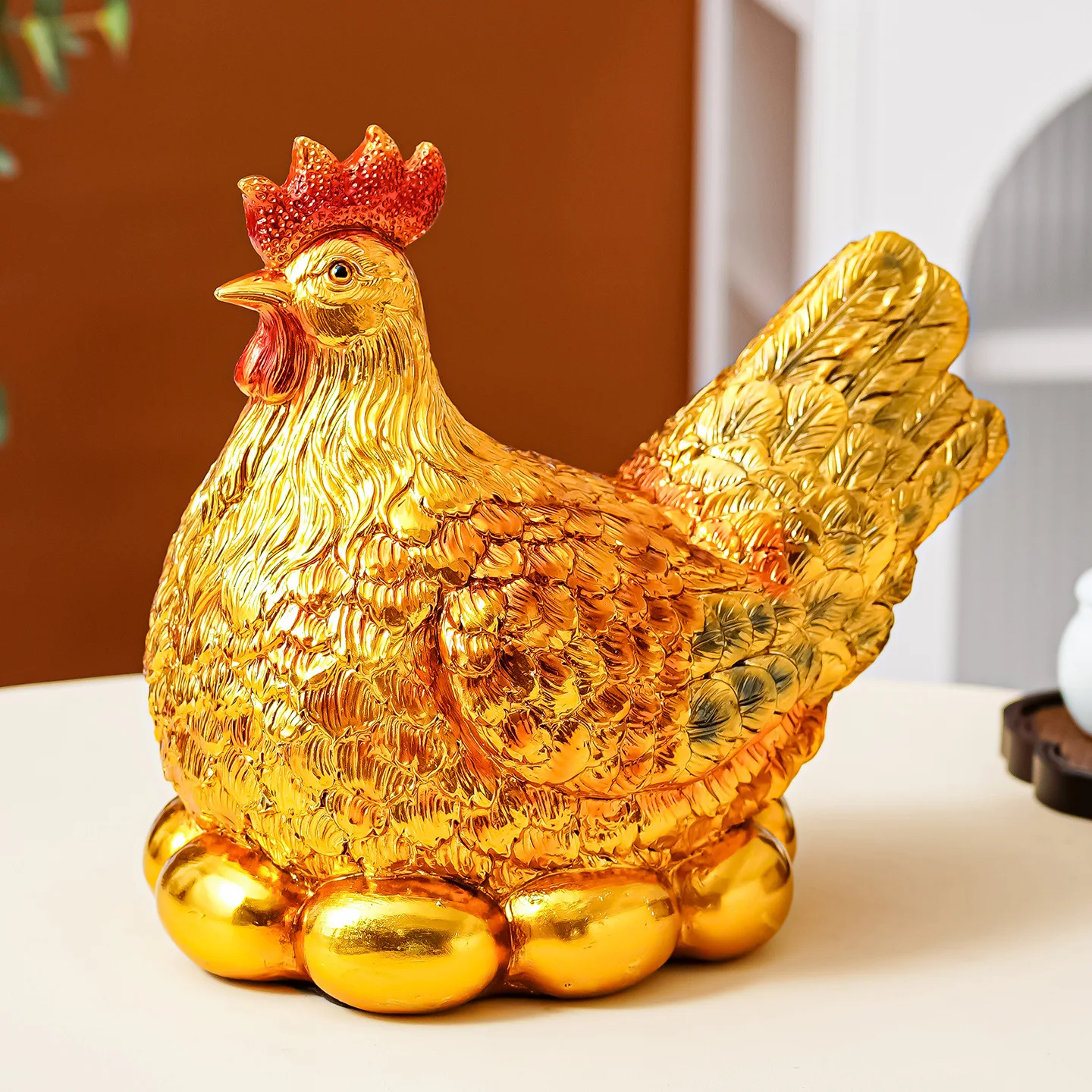 Golden chicken ornament hen laying eggs zodiac chicken new home opening living room entrance decoration hen making money gold-pl