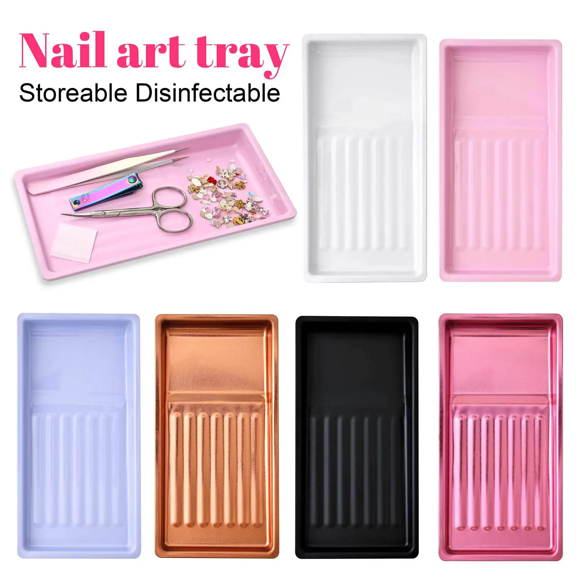 Thick Stainless Steel Nail Disinfect Tray High Temp Resistant Square Plate Salon Manicure Tools Storage Sanitizing Organizer