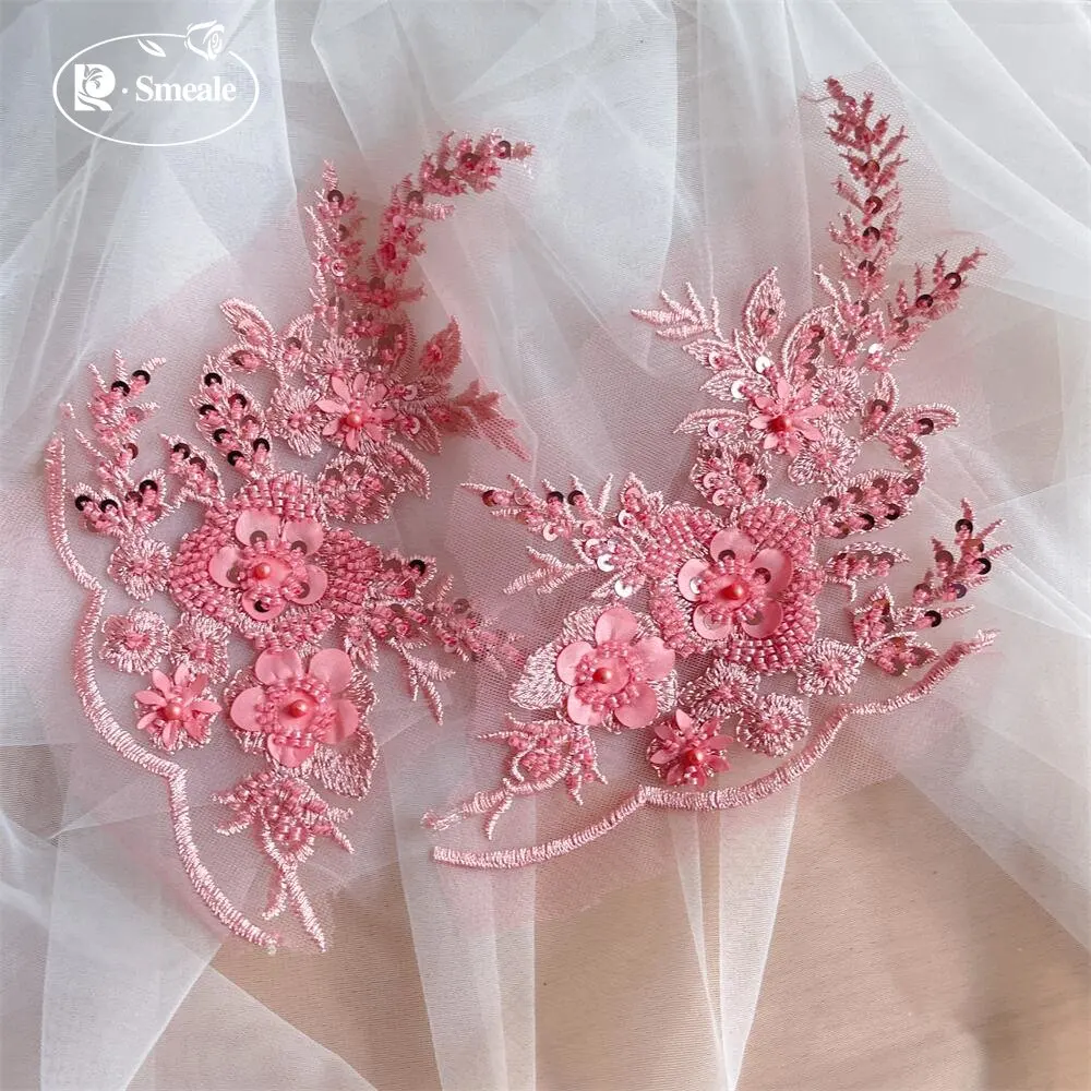 2 Stück/1 Paar 12 Farben Pailletten-Röhrchen-Perlen-Stickerei-Spitzenapplikation Hanfu-Kopfbedeckung DIY-Spitzenpatch mit verspiegelten Spitzenblumen RS4198 – Detail 9
