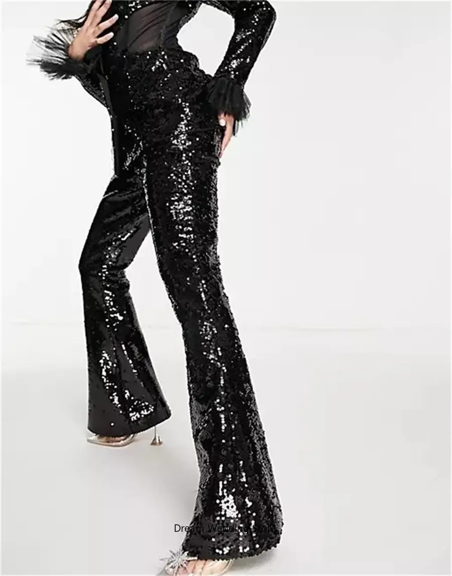 Bling Bling Sequin Ensembles de olympiques pour femmes, Blazer avec tulle et pantalon, Simple boutonnage, Bal de soirée, Sur mesure, Livraison gratuite, 2023, 2 pièces