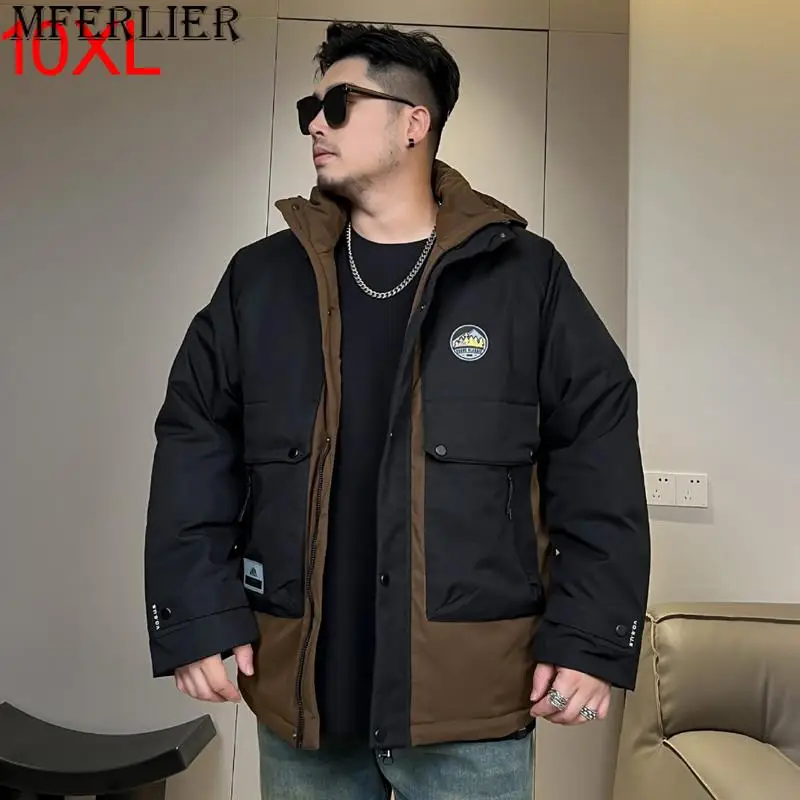 

Winter Tidy Fat Plus Size Down Coat Men's Casual Hooded Thick and Warm White Duck Down Splice Coat 160kg 9xl 10xl