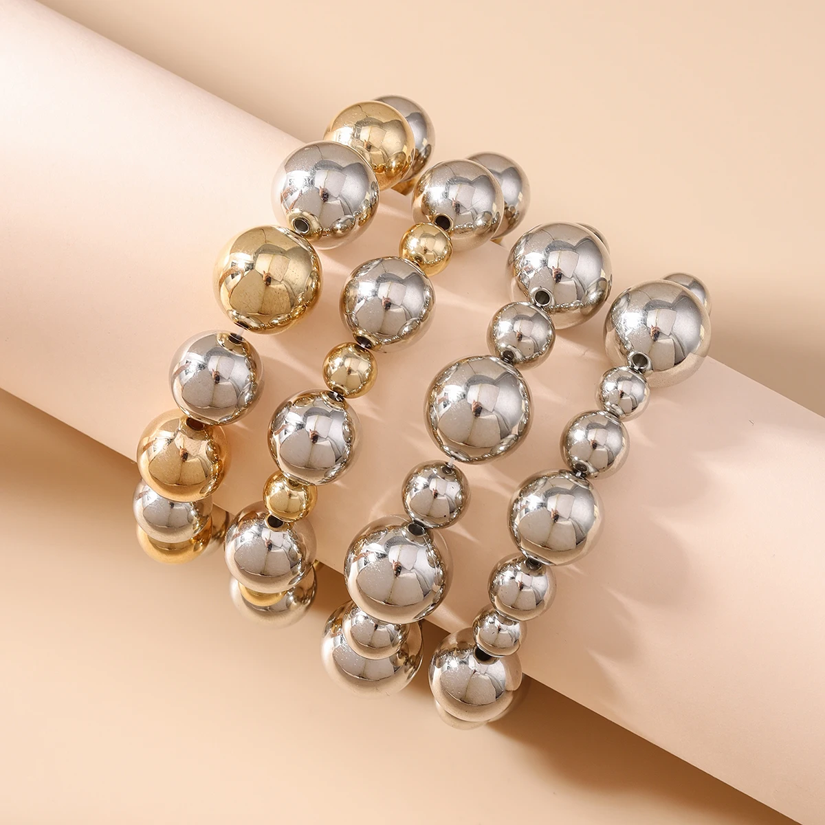 

Aihua 4pcs Boho Round Beaded Ball Bracelet for Women Elastic Gold Color CCB Beads Bracelet & Bangle Fashion Jewelry Gifts