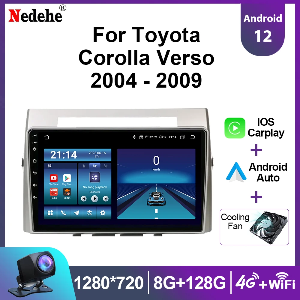 

Android 13 беспроводной Carplay для Toyota Corolla Verso 2004 - 2009 автомобильное радио мультимедийный стерео плеер навигация GPS головное устройство DSP