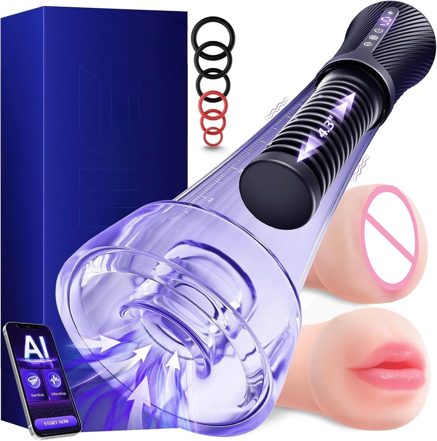 Male Masturbators Penis Pump App Control Spring Power Vacuum Sucking Vibrator 6 Cock Rings Double Meat  Adult Sex Toys for Men