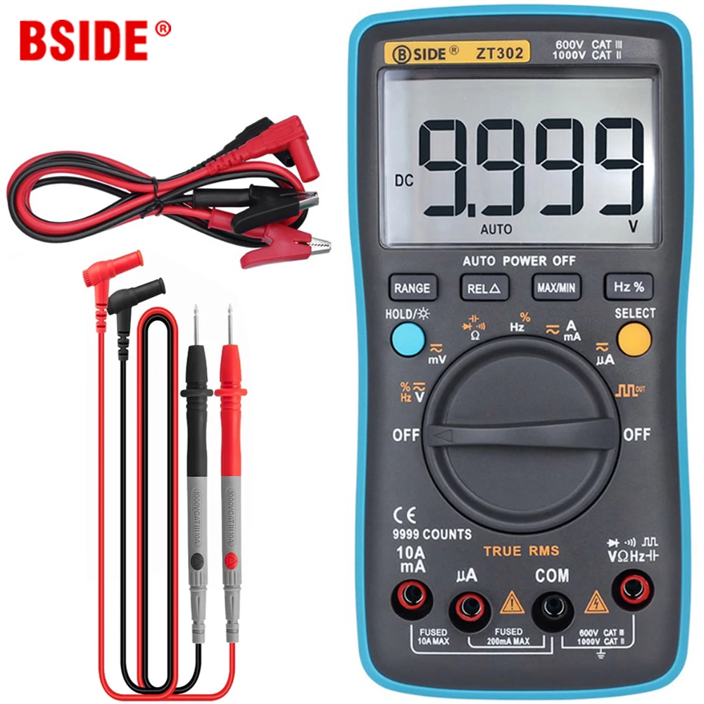 Multimetro digitale BSIDE ZT301 302 True-RMS DC/DA voltmetro amperometro Multimetro DMM resistenza Ohm Cap Hz Temp Tester