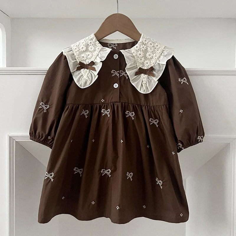 2024 New Autumn Sister Dress 2-6Yrs Girl Party Dress Long Sleeved Cotton Embroidery Baby Girl Romper Kids Princess Dresses