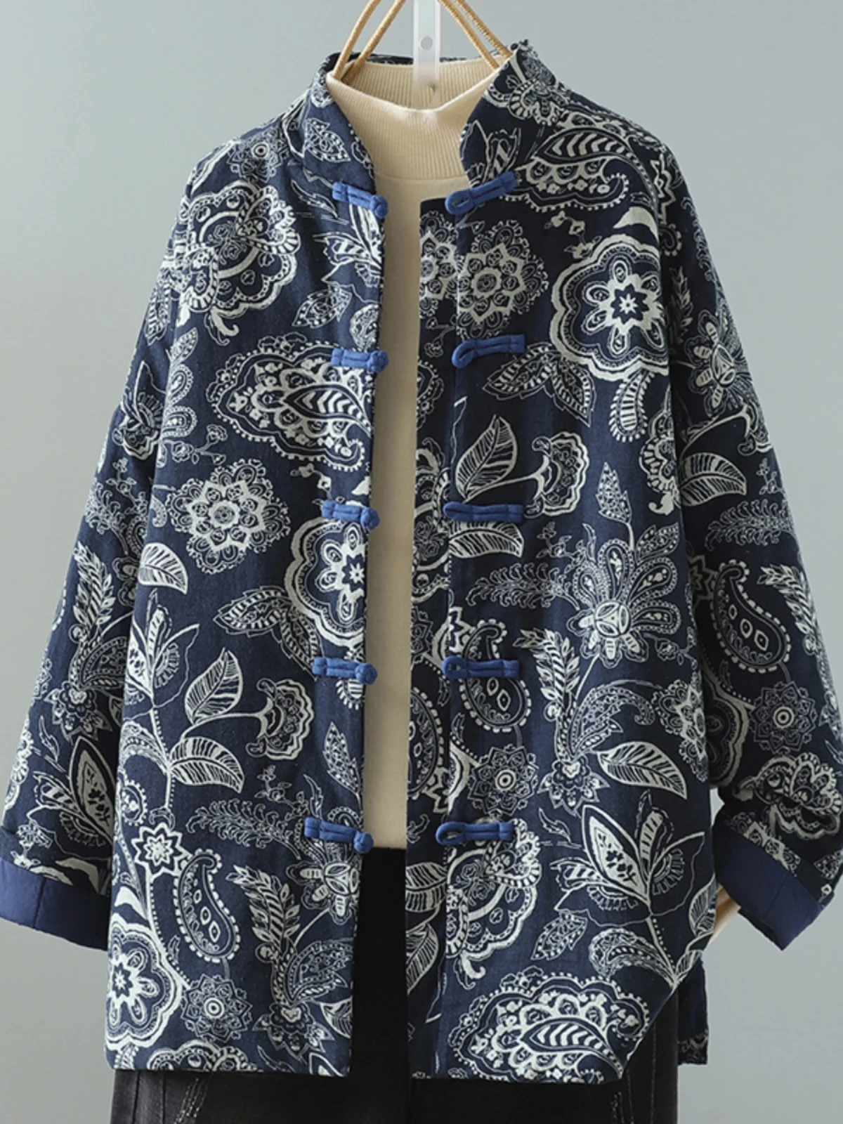 

Утепленное хлопковое пальто Thiened в корейском стиле с крупным цветочным узором, пэчворк, на пуговицах, в стиле северо-восточной африки