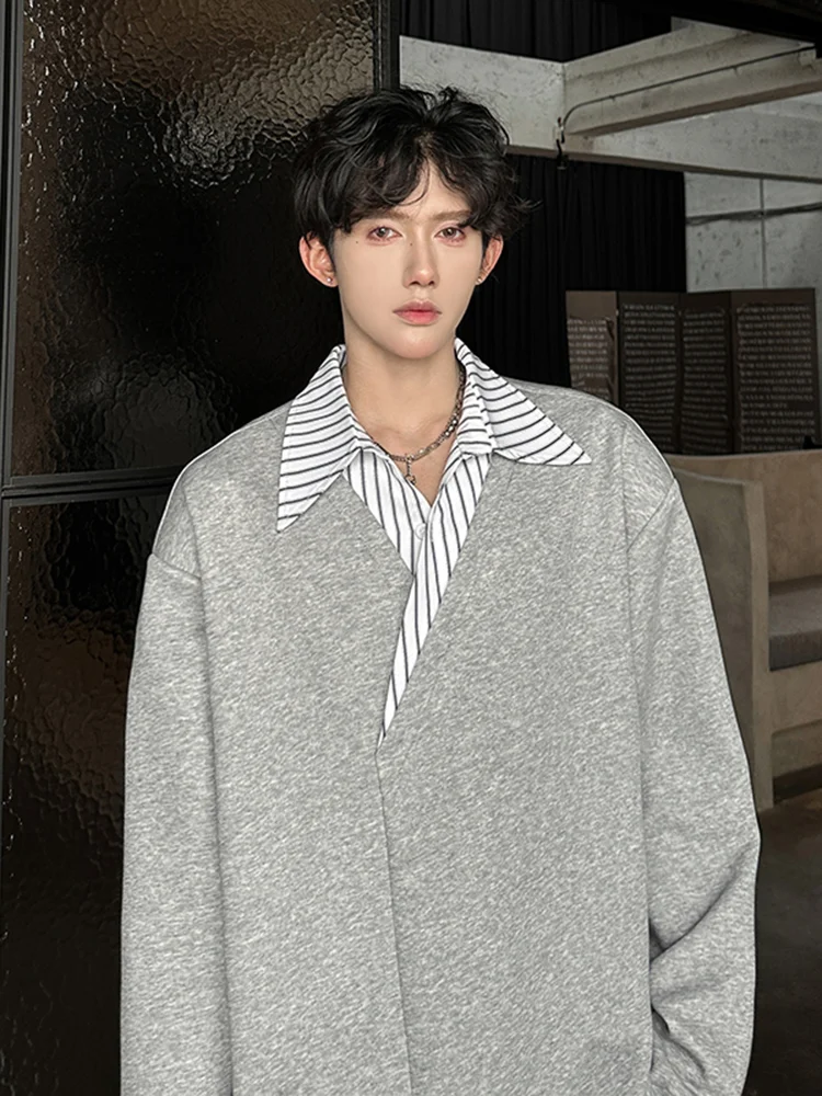 

Мужская полосатая толстовка с V-образным вырезом, свободная, с длинным рукавом, повседневная, модная, осенне-зимняя, из смесового хлопка и полиэстера