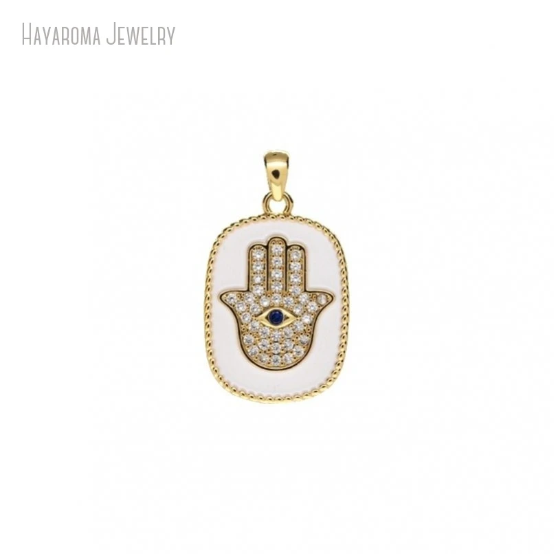 2Pcs Enamel Wholesale Invisible Setting Geometric Oblong Religious Evil Turkish Eye Jewelry Gold Color Pendant PM47631