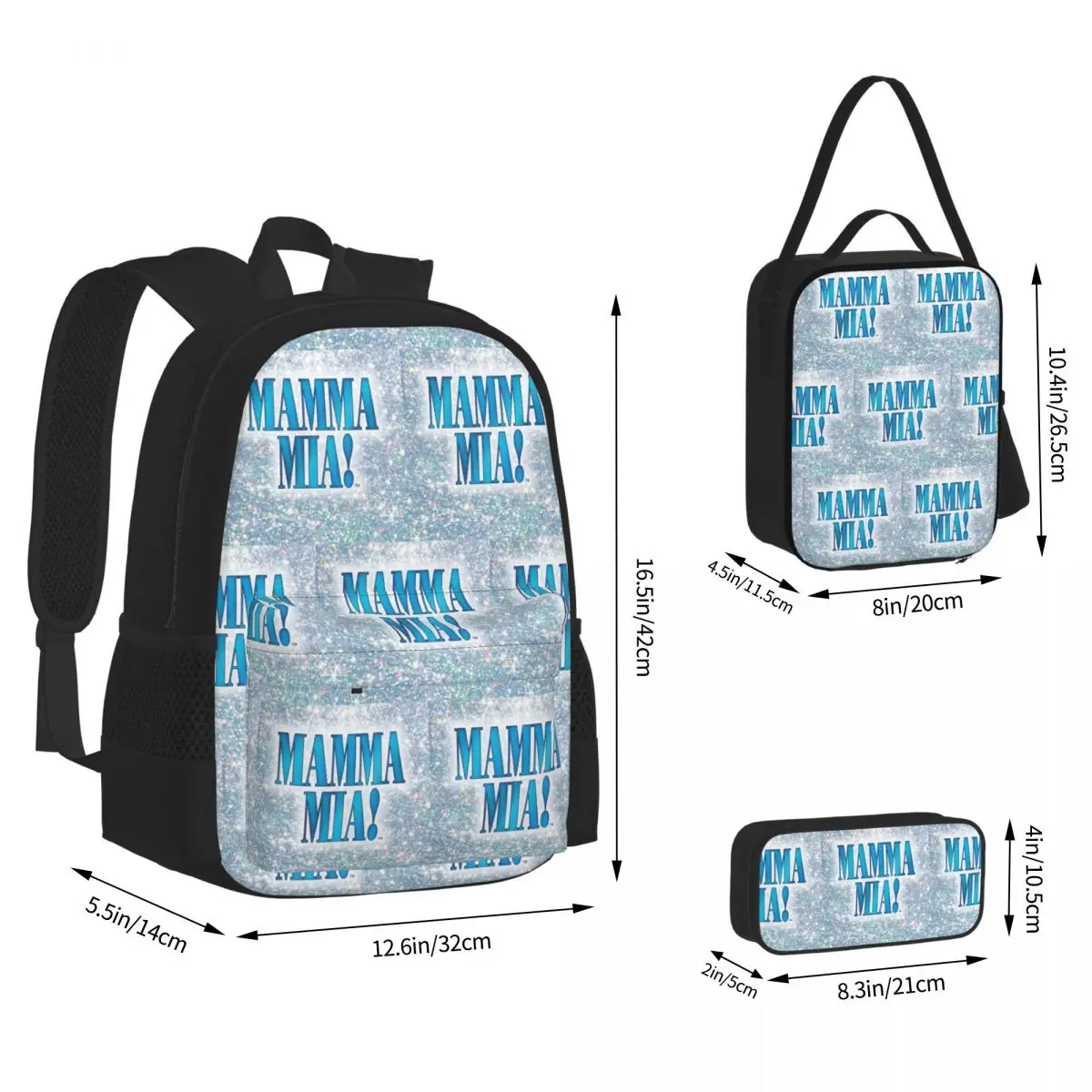 Mamma Mia -disco Backpacks Kids Bookbag School Bags Rucksack Lunch Bag Pen Bag Three-Piece Set