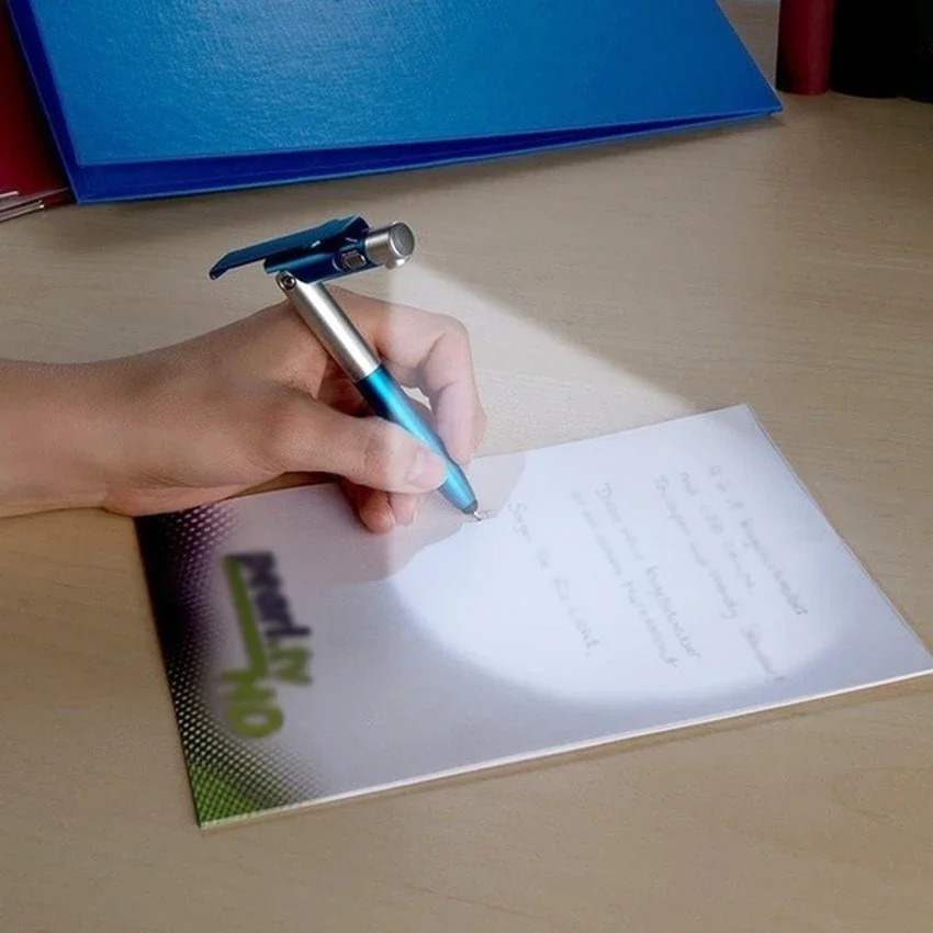 Bolígrafo multifunción 4 en 1 con luz LED, soporte plegable para teléfono, lectura nocturna, escritura, lápiz, oficina, escuela, papelería para