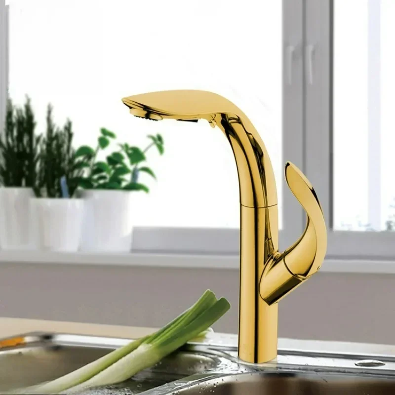 Modern Luxury Pull out Kitchen Faucet Brass Single Handle 2-Function Hot Cold Water Sink Design