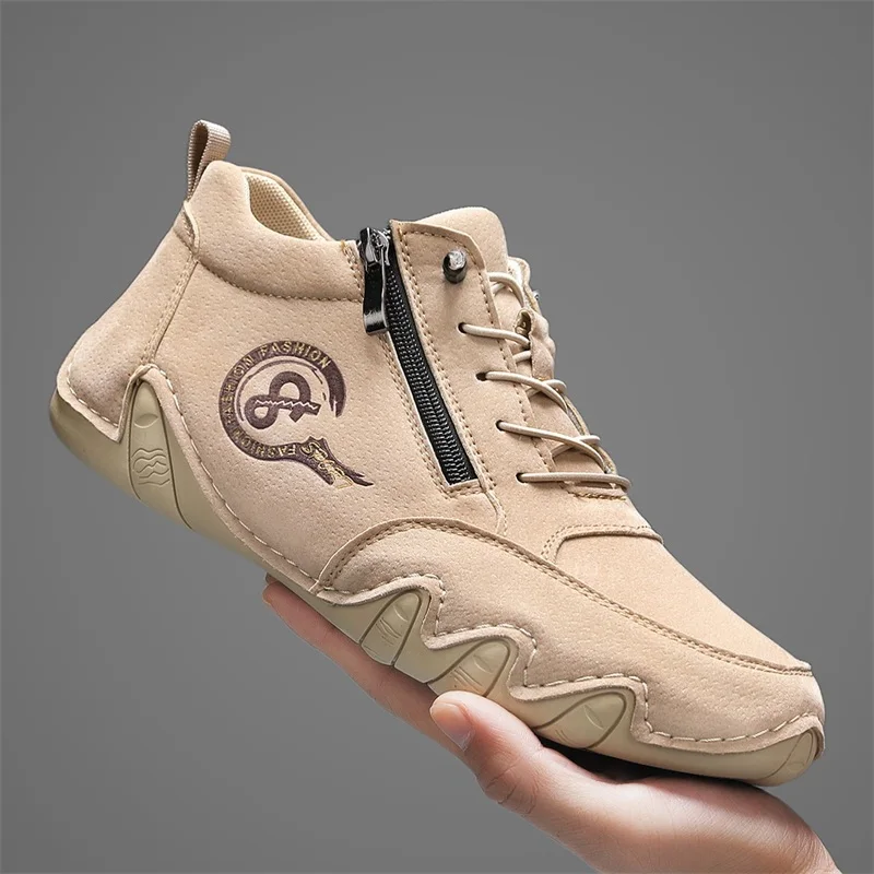 

New Fashion Men Casual Shoes Handmade Leather Loafers Comfortable Men's Shoes Outdoor Slip-on Men's Flat Walking Shoes