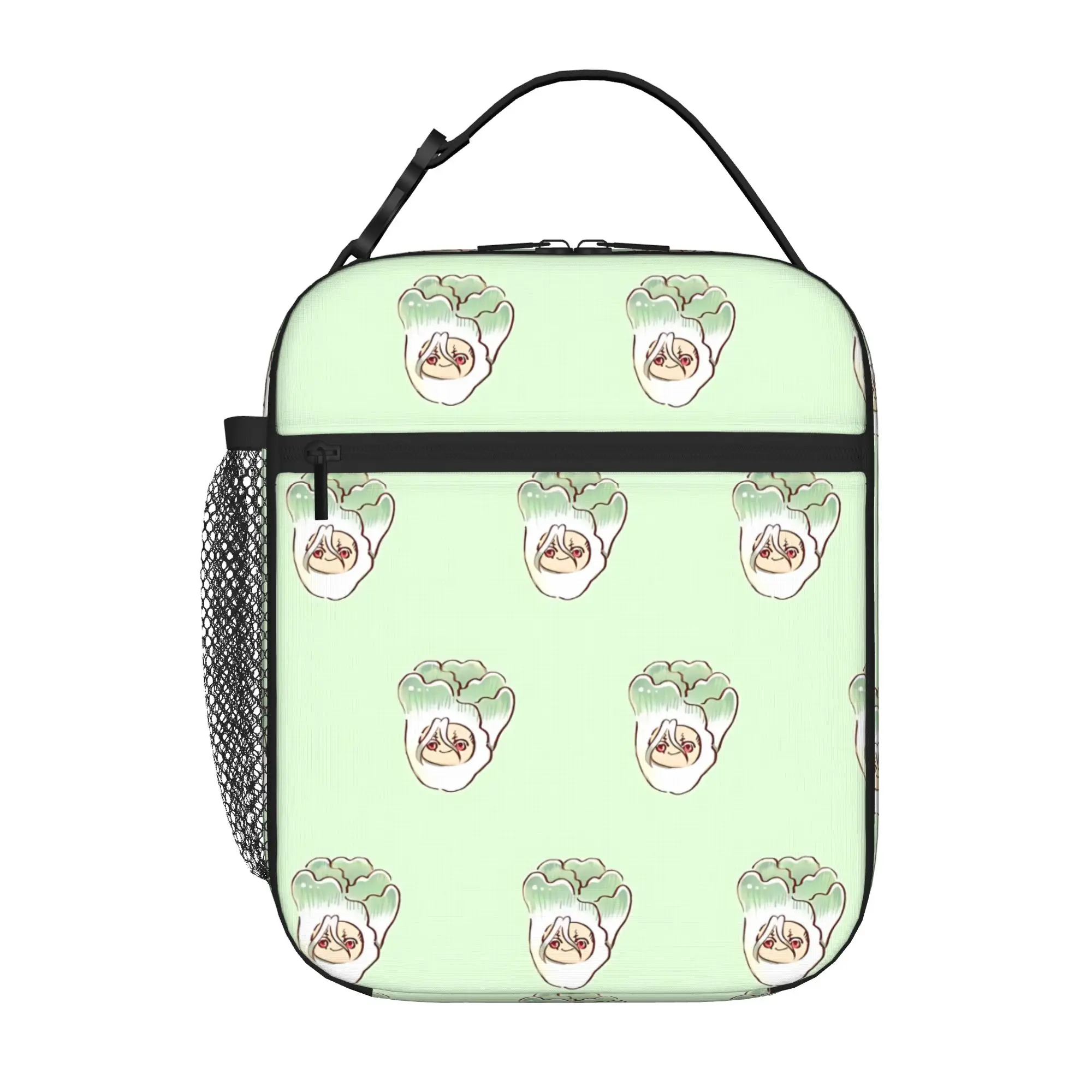 1 Piece Portable Lunch Container Light Green Base Chibi Senku  Zipper Closure Durable Pocket Dr.STONE  For Lunch Lunch Box Bag