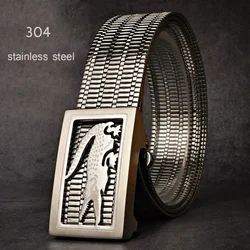 Fashion Men's Belt Pure 304 Stainless Steel Automatic Buckle Fitness Waist Chain Tide Male Youth Outdoor Defense Pants Belt Gift