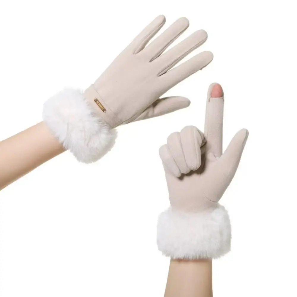 Plus Velvet Lining Winter Touch Screen Gloves Thickened Touchscreen Warm Suede Gloves Elastic Cuff Windproof