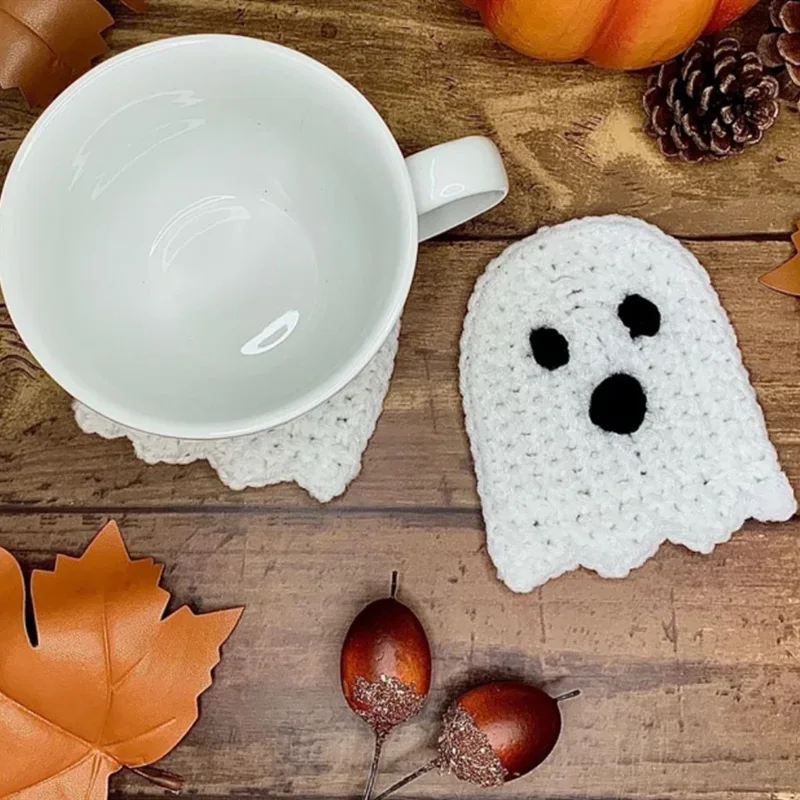 Pure Handmade Crocheted Pumpkin Coasters Halloween  Placemats Heat Insulation  Anti-scald Mat Table Glasses Holder