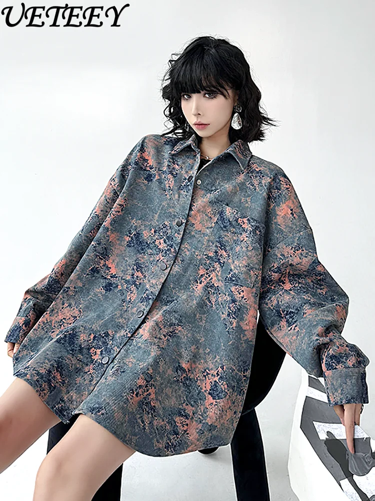 

European Station Niche Design Sense Tie-dye Printing Denim Shirt Women's Spring Autumn New Fashion Loose Tops Jacket