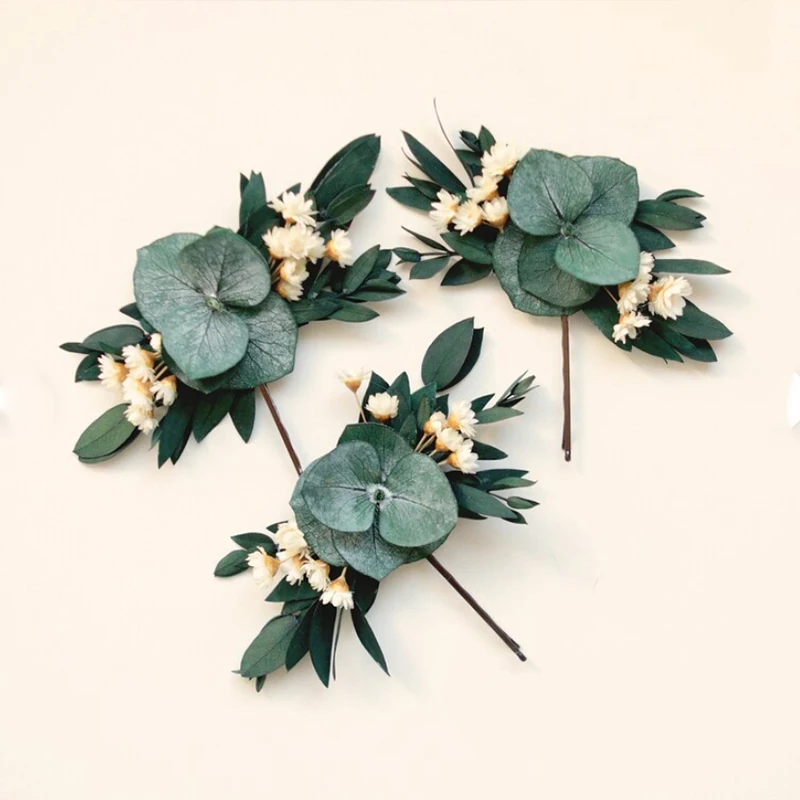 Handmade Dried Flower Boho Hair Pin Set, Bridal  Wedding Decorations, Bridesmaids, Greenery, Eucalyptus, Bobby Pin Set