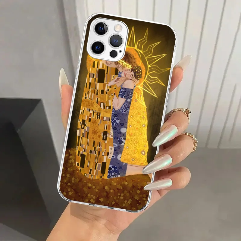 Kiss by Gustav Klimt Desig Phone Case for Iphone 16 15 14 13 12 Mini 11 Pro Max X XS XR 7 Plus 8 SE 2020 Soft Funda Print Shell