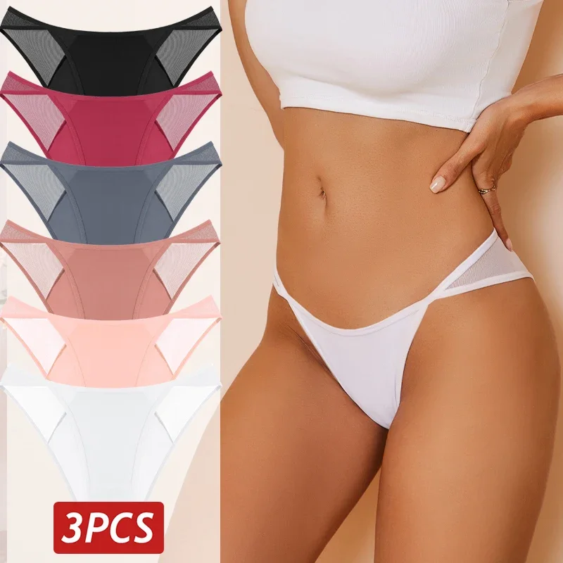 3PCS/Set Women Seamless Panties Perspective Lace Sexy Lingerie Low Rise Breathable Briefs Female Soft Underwear High Cut Panties