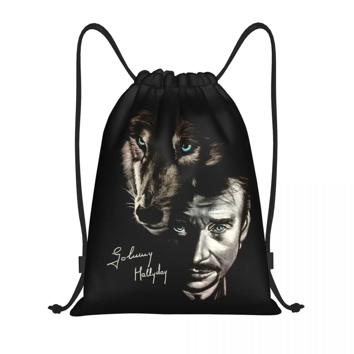 Borsa personalizzata con coulisse Johnny Hallyday e lupo per l'allenamento zaini da Yoga uomo donna francia cantante Rock Star sport Gym Sackpack