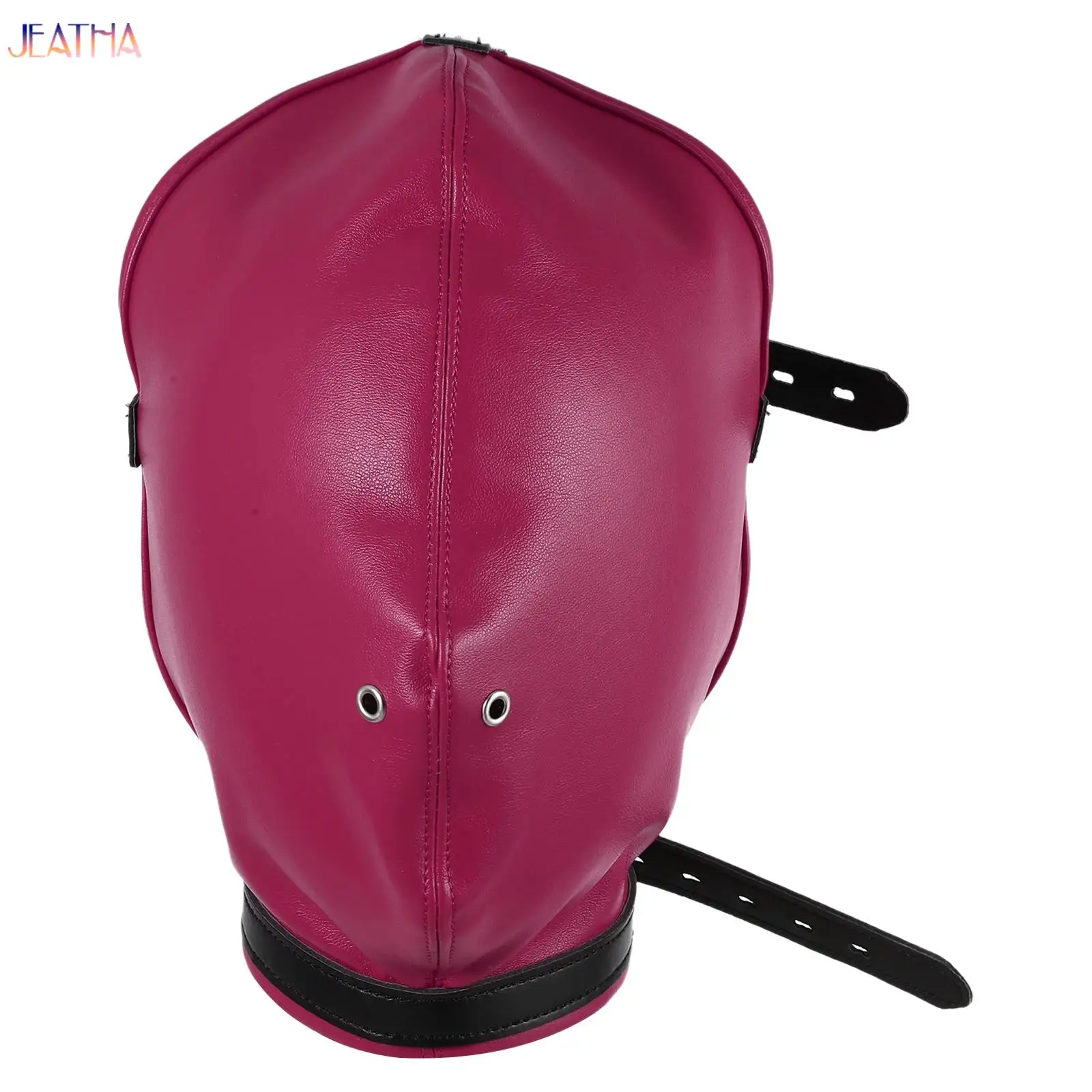 

Men Women PU Leather Full Face Mask Adjustable Buckle Belt Hood Mask Head Cover Open Eye Headgear Halloween Role Play Cosplay