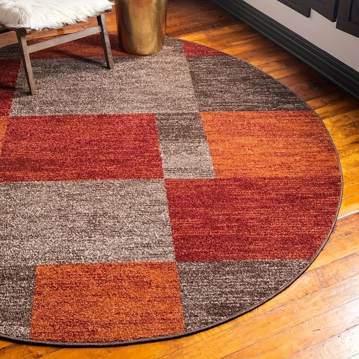 Festive Earth Tone Motif Circular Rug Decorative Non Slip Door Mat Versatile Accent For Gym Dance Studio Lounge Area