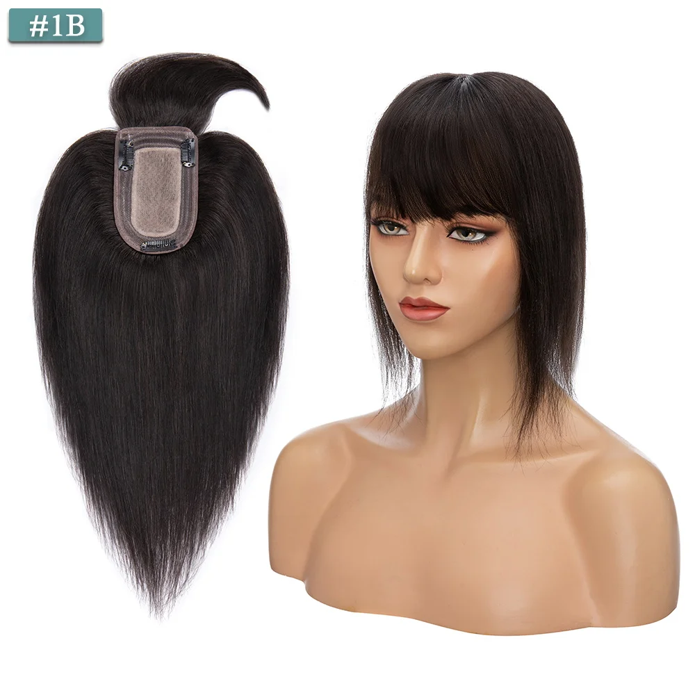 SEGO 7x13CM Echthaar-Topper mit Pony für Frauen, Seidenbasis, natürliche Haarteile, Perücken für Haarausfall, Volumenabdeckung, graues Haar – Detail 11