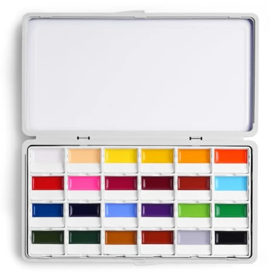 

24-Color Opaque Semi-Moist Watercolor Set High-Saturation Bright Colors Art Supplies with Strong Coverage and Rich Pigments for
