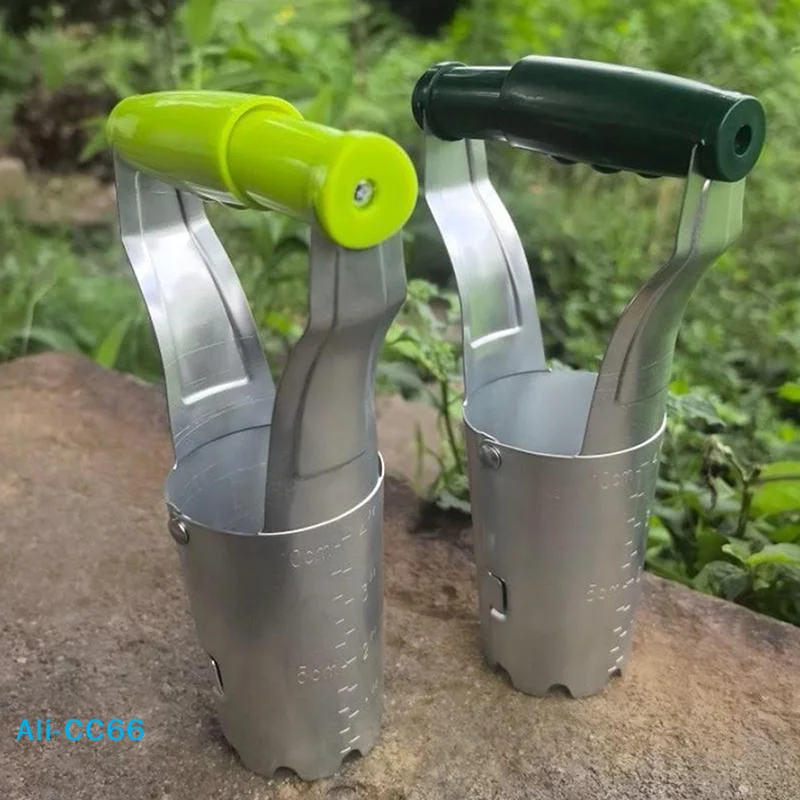 【C】Stainless Steel Seeder Excavator with Wood Handle, Horticultural Hole Drilling for Seedling Transplanting Flower Planting