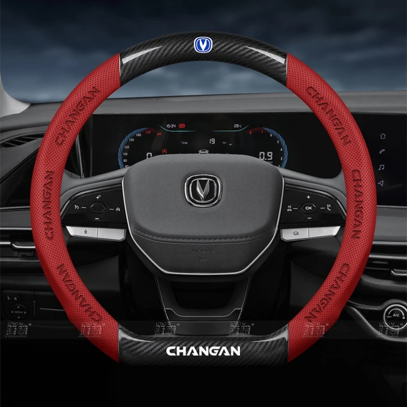 

Luxury Sport Microfiber Leather Steering Wheel Cover For CHANGAN E07 Q07 ALSVIN CS35 CS55 CS75 PLUS Anti Slip Breathable 37-38cm