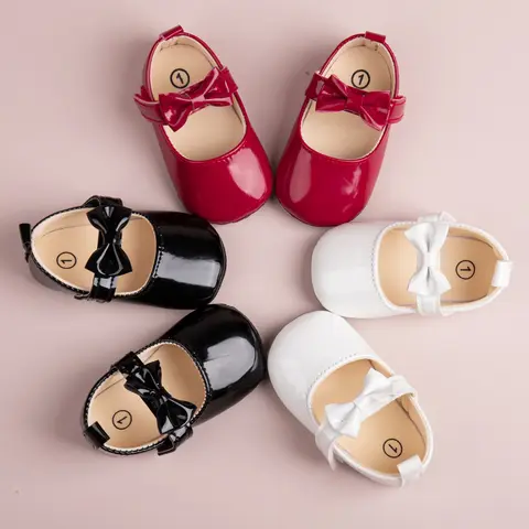 KIDSUN 신생아 아기 신발 유아 소녀 신발 PU Anti-slip Bowknot 클래식 공주 드레스 신발 유아 첫 워커 유아용 신발
