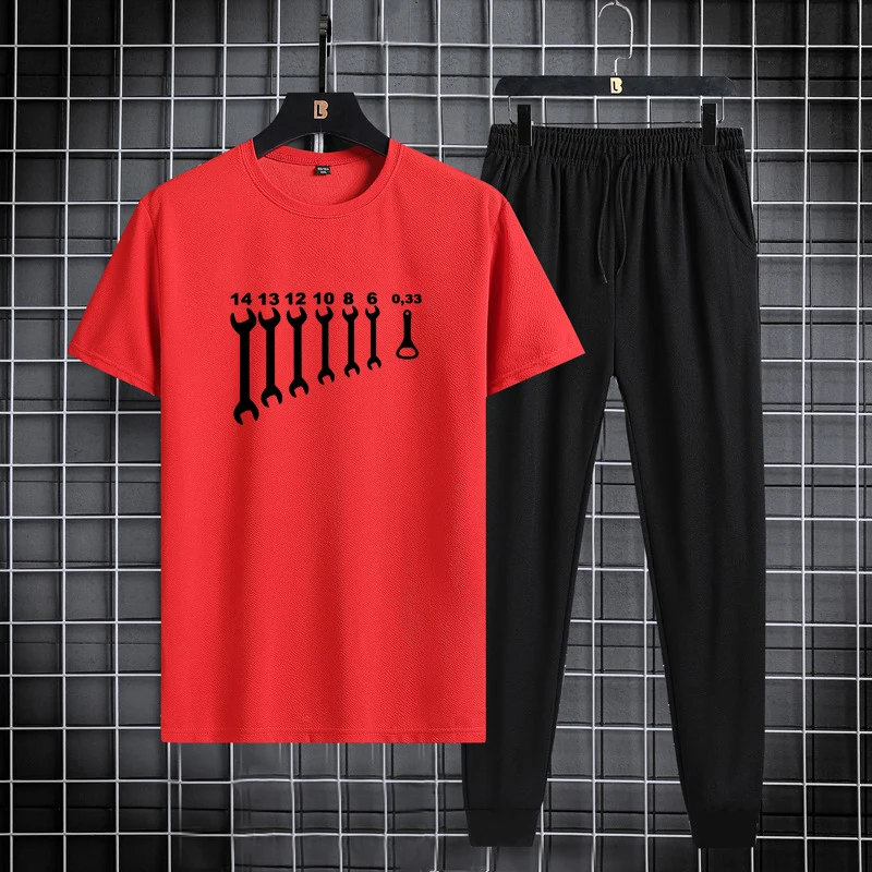 Summer men's short sleeved long pants sports set, thin and trendy, fashionable, casual, outdoor minimalist two-piece set, 2024
