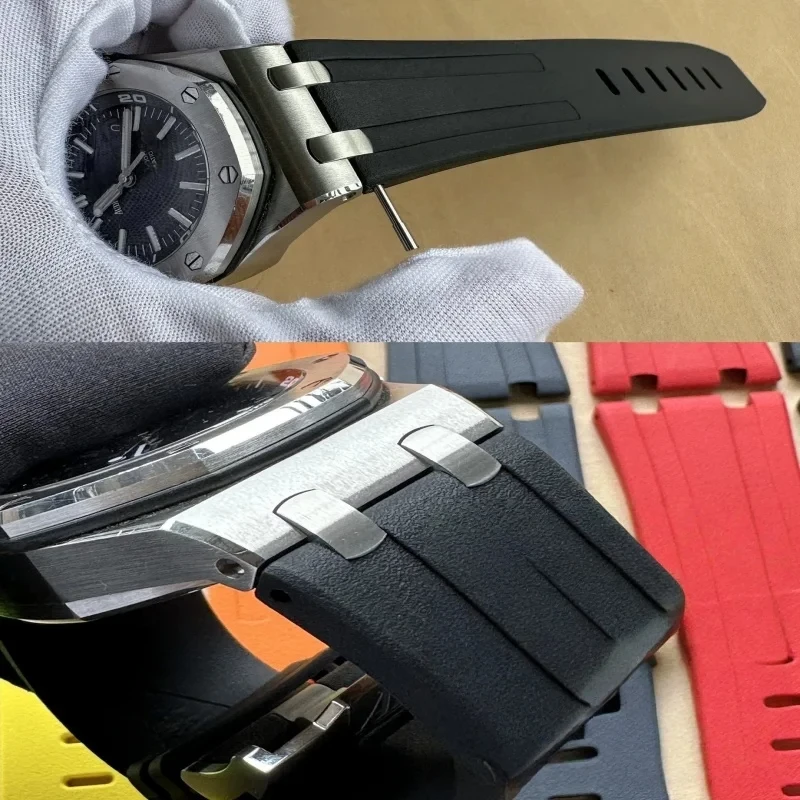 28 مللي متر شريط مطاطي ل AP رويال أوك أوفشور 15710 15703 شريط مطاطي مقاوم للماء حزام (استيك) ساعة لينة أسورة يد حزام #6