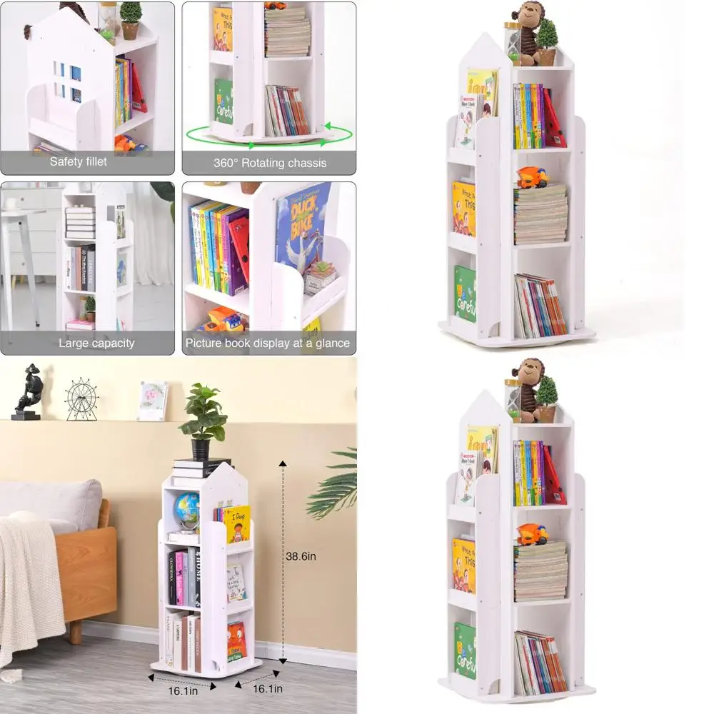 

Rotating Bookshelf, 360 Display 3 Tier Floor Standing Bookcase Storage Rack, Kids Book Shelf Organizer, Small Corner Bookshelf f